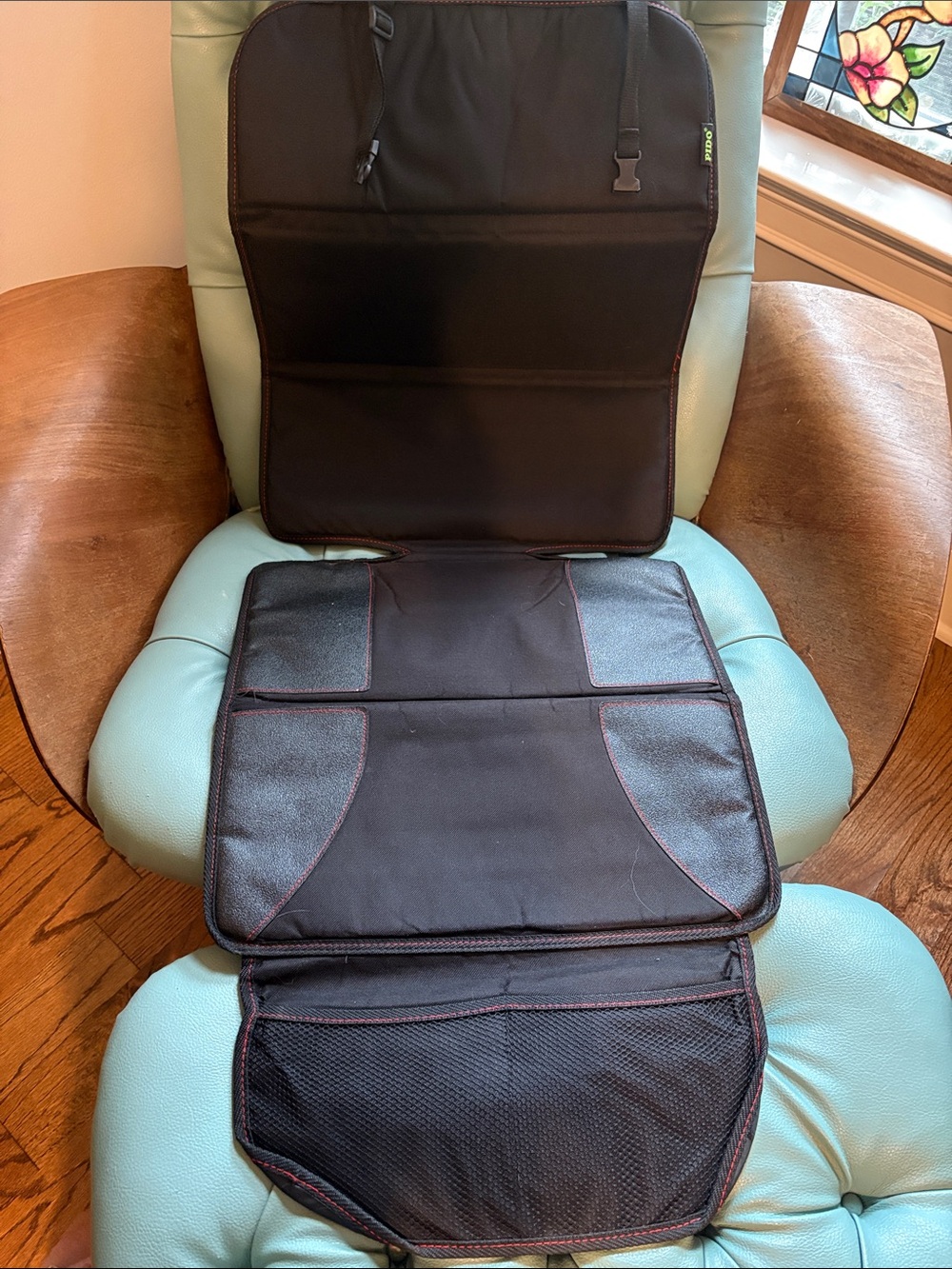 Pido Black Car Seat Back Organizer with Red Stitching